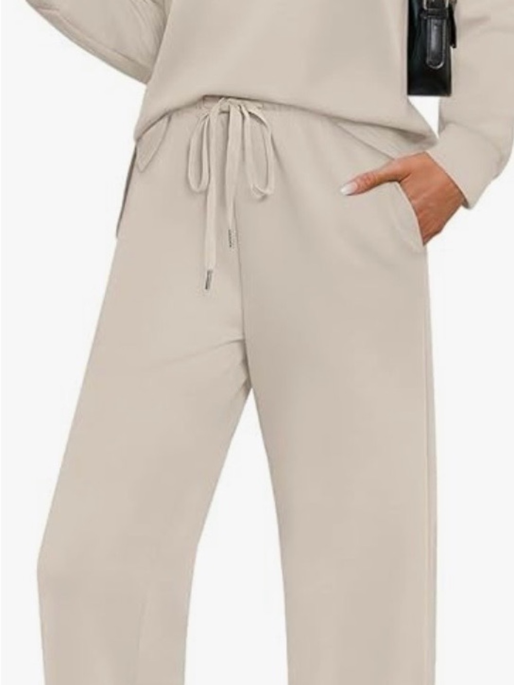 Relaxed Drawstring Wide-Leg Sweat pants - Cream